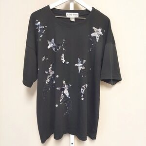 Victoria Woman Black Sequin Shooting Star Celestial T-Shirt Plus Size 2X Vintage